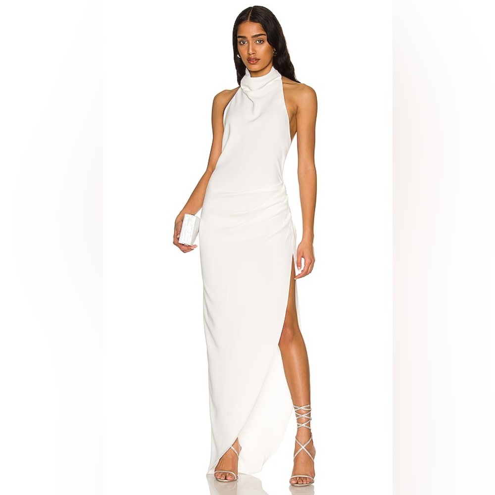 Amanda Uprichard Samba Gown Silk Ivory Satin High Neck Formal Dress Size M